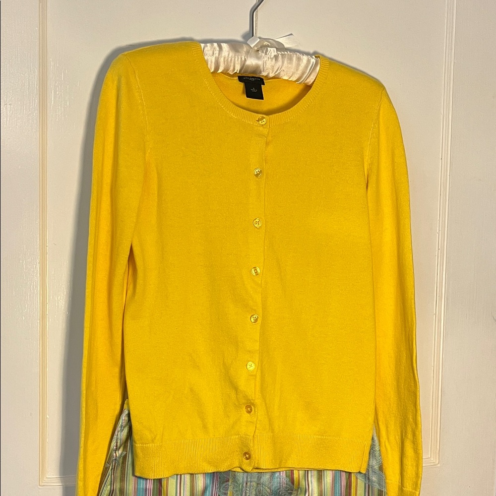 Ann Taylor Vibrant Yellow Cotton Cardigan size small